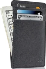 Access Denied Slim Minimalist Wallets For Men & Women - Leather Front Black 