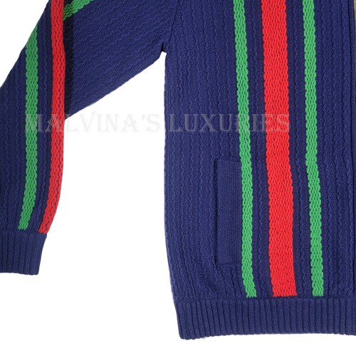 GUCCI MENS BOMBER JACKET KNIT ZIPPER CARDIGAN SWEATER WOOL WEB STRIPE sz XL - Picture 4 of 24