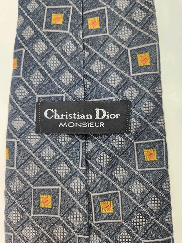Christian Dior Y2K Vintage Geometric Grey Square Print 100% Silk Tie 57"x 3.75" - Picture 7 of 8