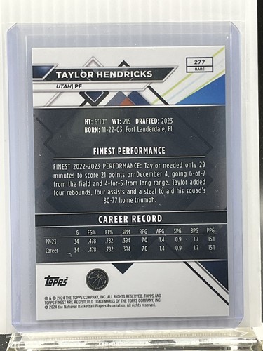 2023-24 Finest #80 Taylor Hendricks Blue Checkerboard Refractors #/49 - 16900 - Picture 2 of 2