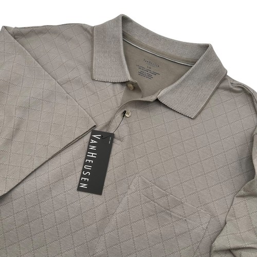 Van Heusen Herren Poloshirt Größe L Grau Griffin Rautenmuster Neu mit Etikett