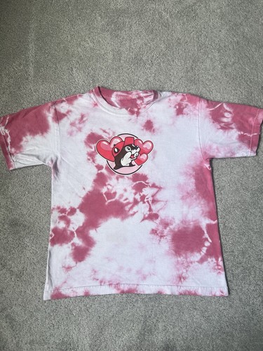 Buc-ee’s Girls T-shirt Youth Medium Pink Tie Dye Short Sleeve Valentines Hearts - Picture 2 of 7