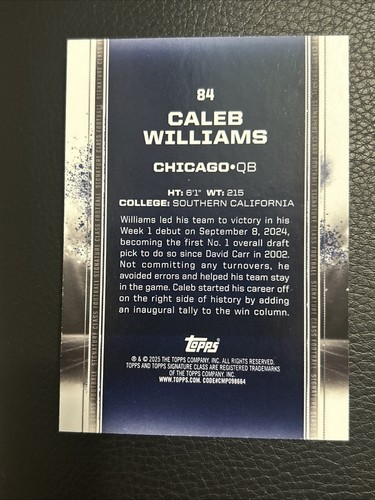 2024 Topps Signature Class Caleb Williams Orange Variation /50 Color Match MINT - Bild 6 von 10
