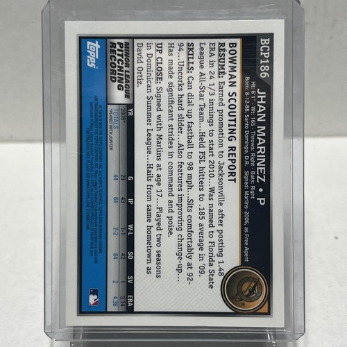 Jhan Marinez 2010 Bowman Chrome Prospects #BCP186 Auto Baseball Card - Picture 2 of 2