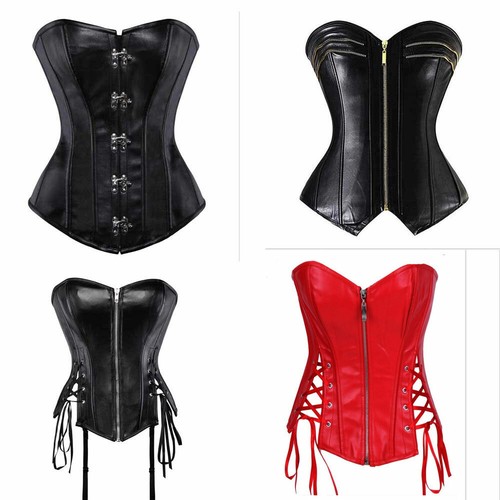 Sexy Burlesque Costume Corset Basque Cincher Lingerie Bustier Faux Leather Sale - Picture 1 of 18