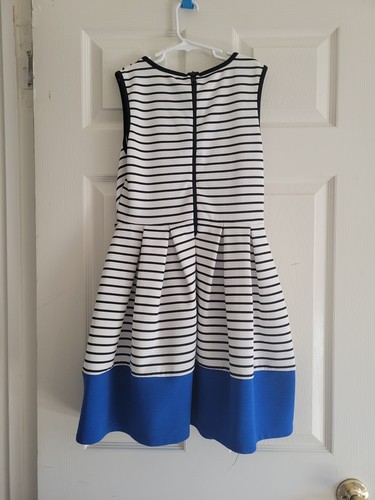 Beautees Girls L Knit Top Dress Royal Blue Black White Stripes Size 12 - Picture 5 of 10