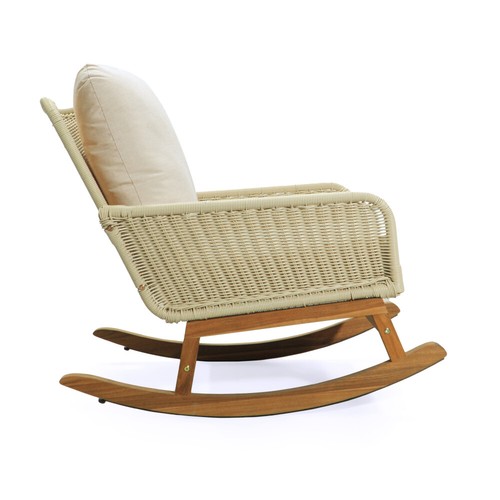 Contemporary Minimalist Ivory Wicker Rocking Chair with Soft Polyester Cushions  - Picture 6 of 58