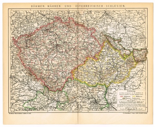 CZECHIA SILESIA Original Map 1905 Map of BOHEMIA dated Česká republika Praha