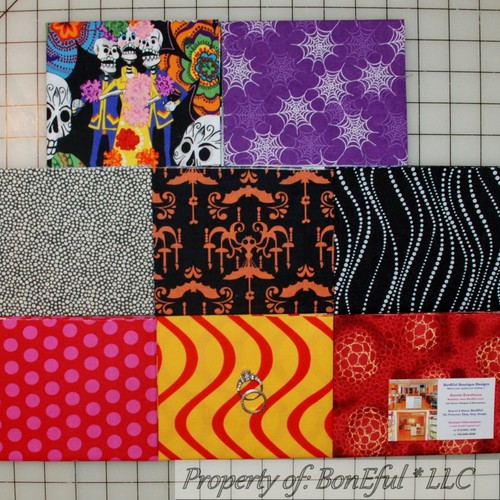BonEful Fabric COTTON QUILT LOT Skeleton Skull Holiday Flower Disney Print SCRAP