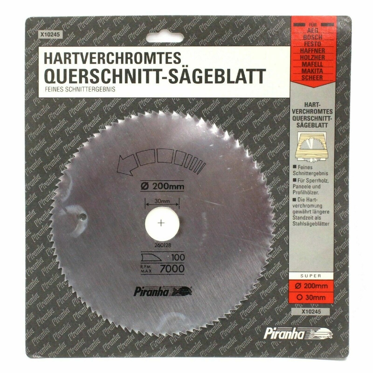 Piranha X10245 200mm x 30mm Cross Cut Steel Saw Blade. Super Fine For Wood 100T