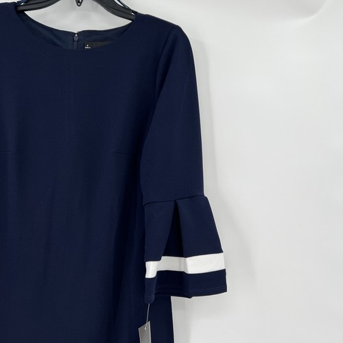 Chetta B Women’s Career Shift Dress 3/4 Sleeve sz 4 Small Navy Blue Knee Length - Picture 2 of 7