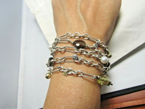 David Yurman SS & 18K Lemon Citrine, Smoky Quartz, and Pearl Bijoux Bracelet - Picture 8 of 12