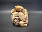 Vintage Japanese Hand Carved Sleepy Bearded Gent Netsuke Okimono, 2 3/4" High