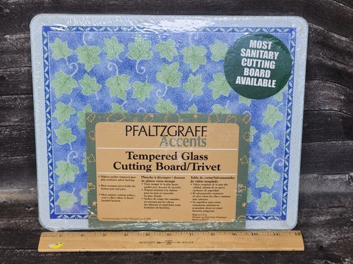 vintage Pfaltzgraff Accents Tempered Glass cutting board/trivet blue isle 12x10 - Picture 2 of 6