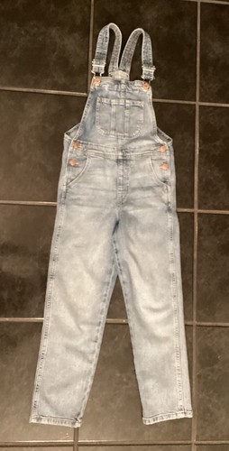 H&M Bib Overalls Girls & Denim Size 7 Side Snaps Medium Wash Straight Leg - Picture 2 of 17