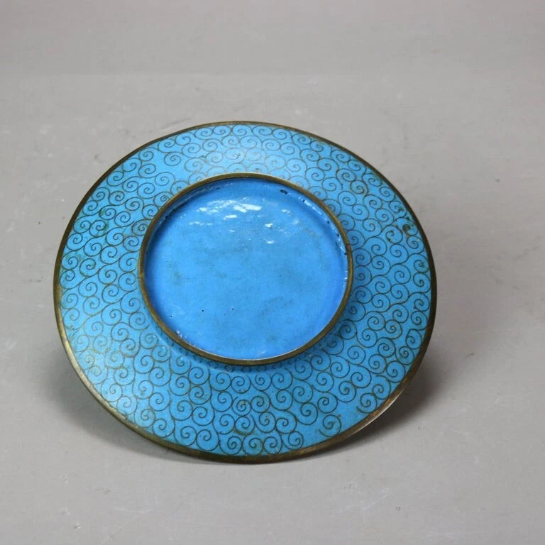 Antique Japanese Meiji Enameled Garden Scene Cloisonne Charger with Heron C1920 - Image 2 of 4