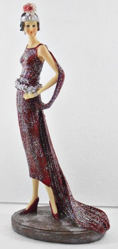 Beauty Figur Deko Modefigur Modepuppe Dame rotes Kleid mit Kopfschmuck aus Resin - Bild 1 von 6