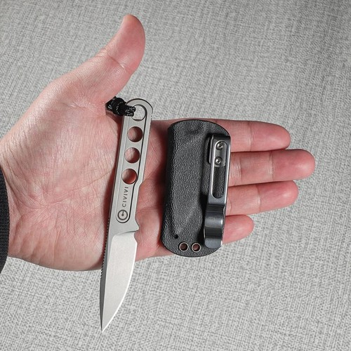 Lightweight 1.96" Stonewashed Knife with Titanium Bead Lanyard - Perfect EDC - Picture 5 of 8