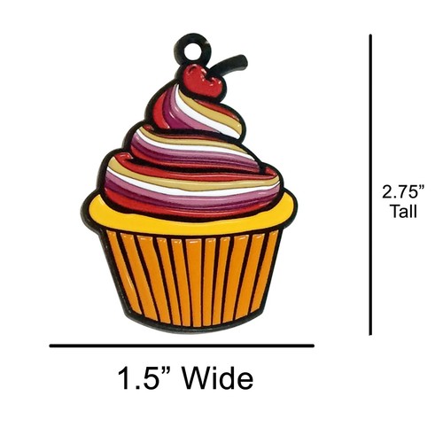 Lesbian Rainbow Cupcake Pride Cute Enamel Color Printed Metal Car Dangle New - Picture 2 of 3