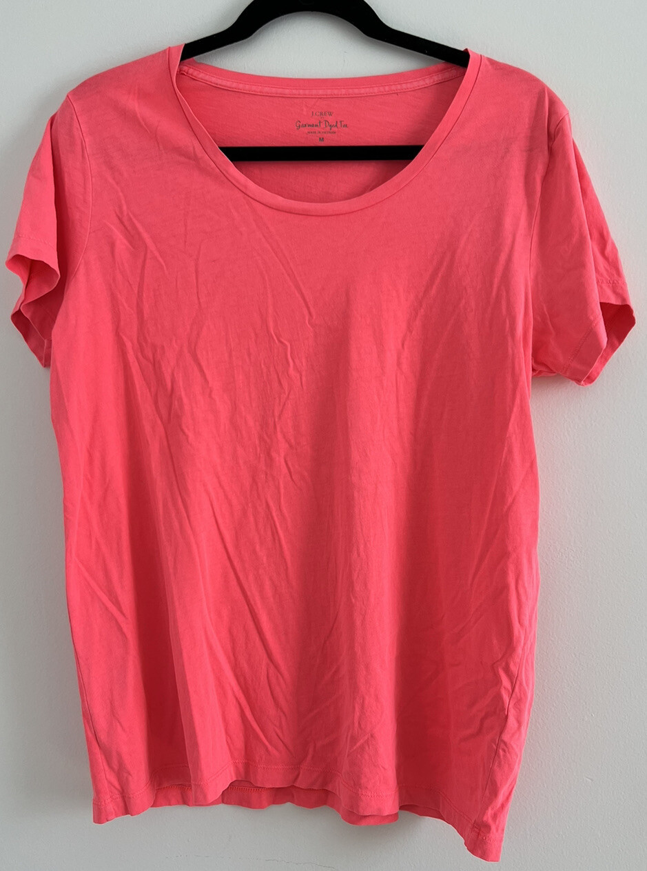 J Crew Fine Rib Cotton Tee T-Shirt Womens Sz M Hot Pink Crew Neck ...