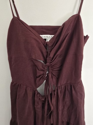 Shona Joy Rubi Backless Linen Tiered Mini Dress Mocha Chocolate Brown Size 10 - Picture 2 of 8