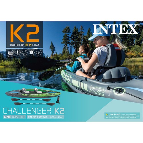 Intex Challenger K2 Two Person Inflatable Kayak Kit with Oars & Pump (Open Box) - Picture 11 of 11
