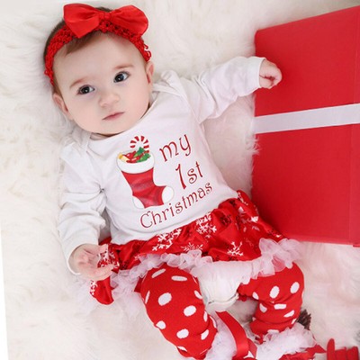 Looching Newborn Baby Girls Christmas Outfit Infant Romper Tutu Dress 4Pcs Set