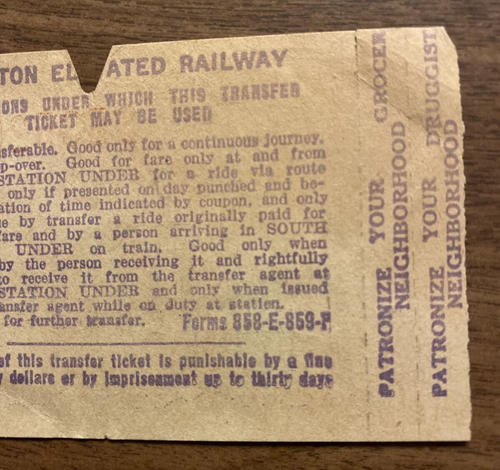 Vintage 1940s South Station Boston Elevated Railway Transfer Ticket P6a - Picture 6 of 10