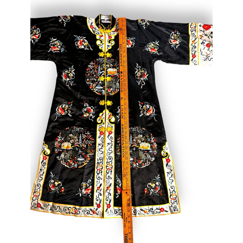 Vintage chinesischer ESME bestickt 100 % Seide um 1950 Mandarin Kimono Morgenmantel L - Bild 11 von 17