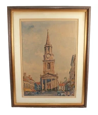 Antique Town Hall Berwick England Watercolor Painting Unsigned