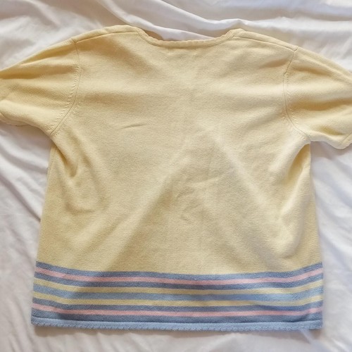 Alfred Dunner short sleeve yellow and blue beaded detail palm tree cardigan - Picture 6 of 6