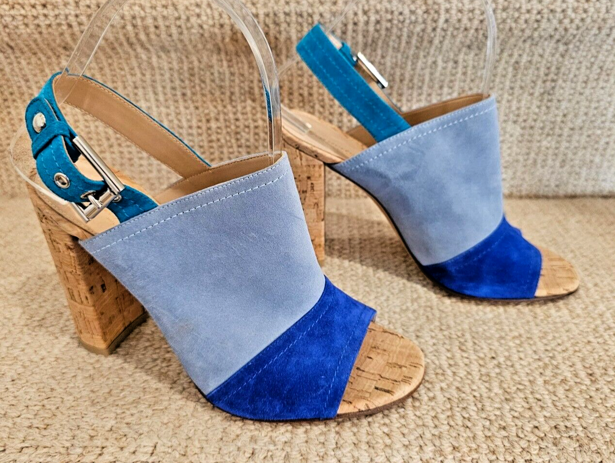 GIANVITO ROSSI Suede Colorblock Pattern Slingback Sandals In Blues
