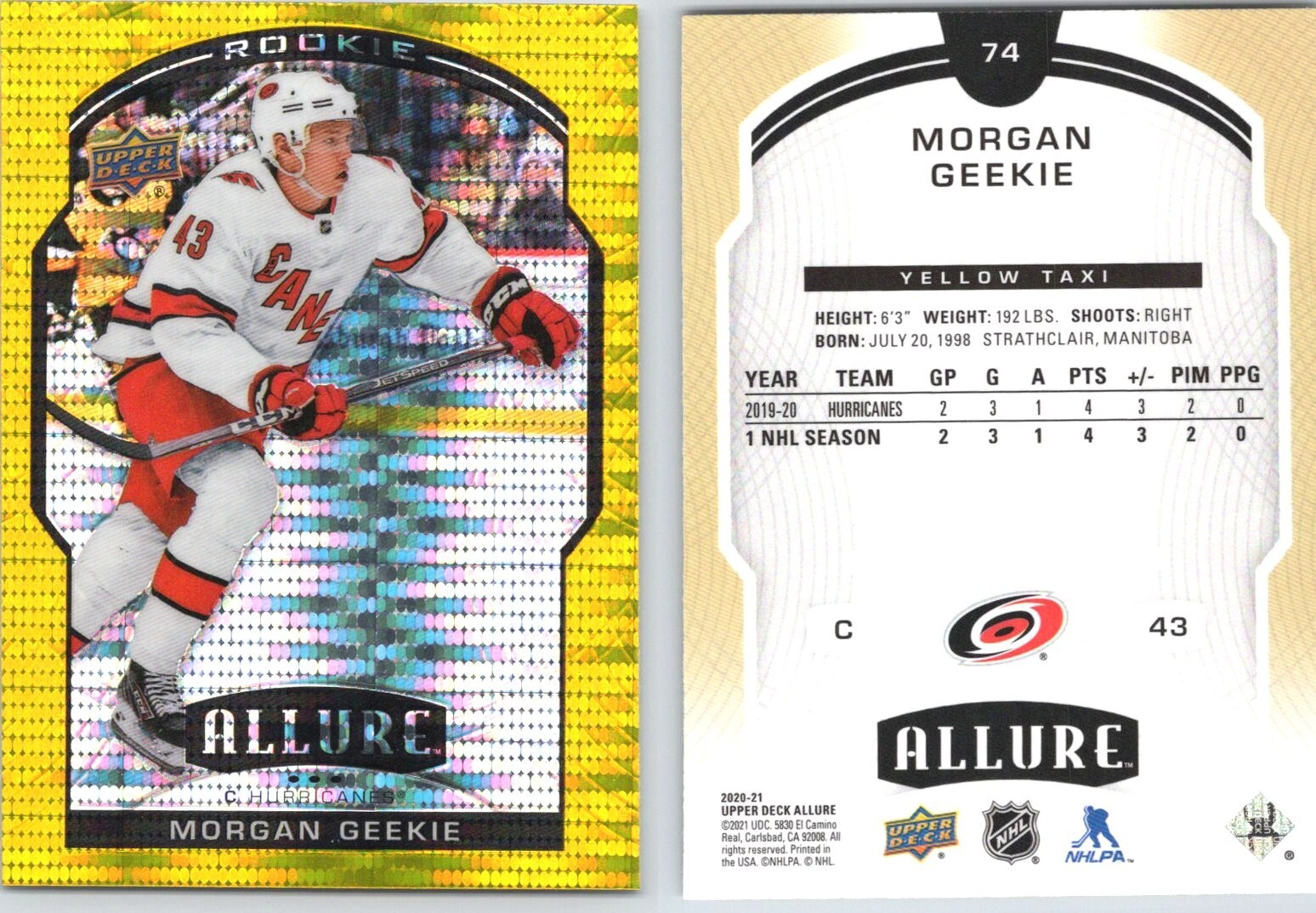 20-21 UPPER DECK ALLURE ROOKIE YELLOW TAXI MORGAN GEEKIE #74