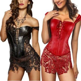 Women Lace Up Overbust Bustier Corset Tops Sexy Lingerie Burlesque Waist Cincher