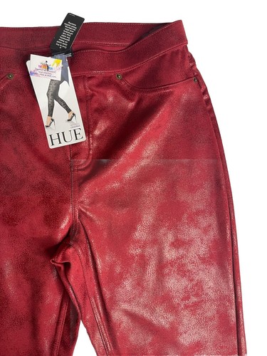 NWT Hue Women's Distressed Metallic Leggings Red Size Medium - Picture 5 of 14