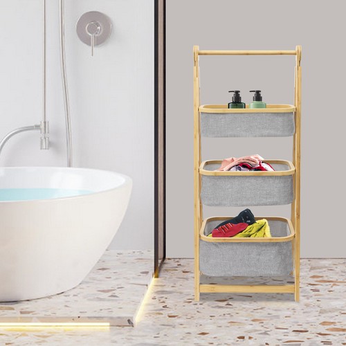 Cesta de lavandería plegable de 3 niveles cesta de almacenamiento de ropa de baño independiente - Imagen 1 de 13