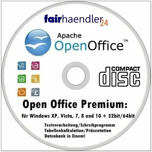 Open Office PREMIUM | CD-Rom für WINDOWS 11, 10, 8, XP | 64+32-Bit | 5-in-1!
