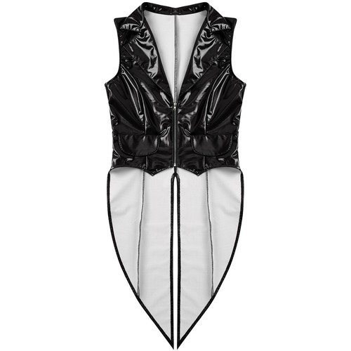Womens Tailcoat Dance Vest Patent Leather Jacket Notched Coat Metallic Clubwear - Picture 19 of 43