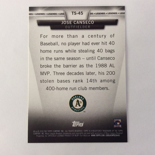 2018 Topps TS-45 Jose Canseco Oakland Athletics - Picture 2 of 2