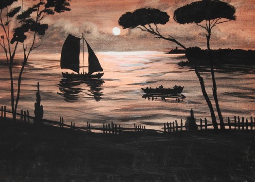 Antique gouache painting seascape - Picture 3 of 12