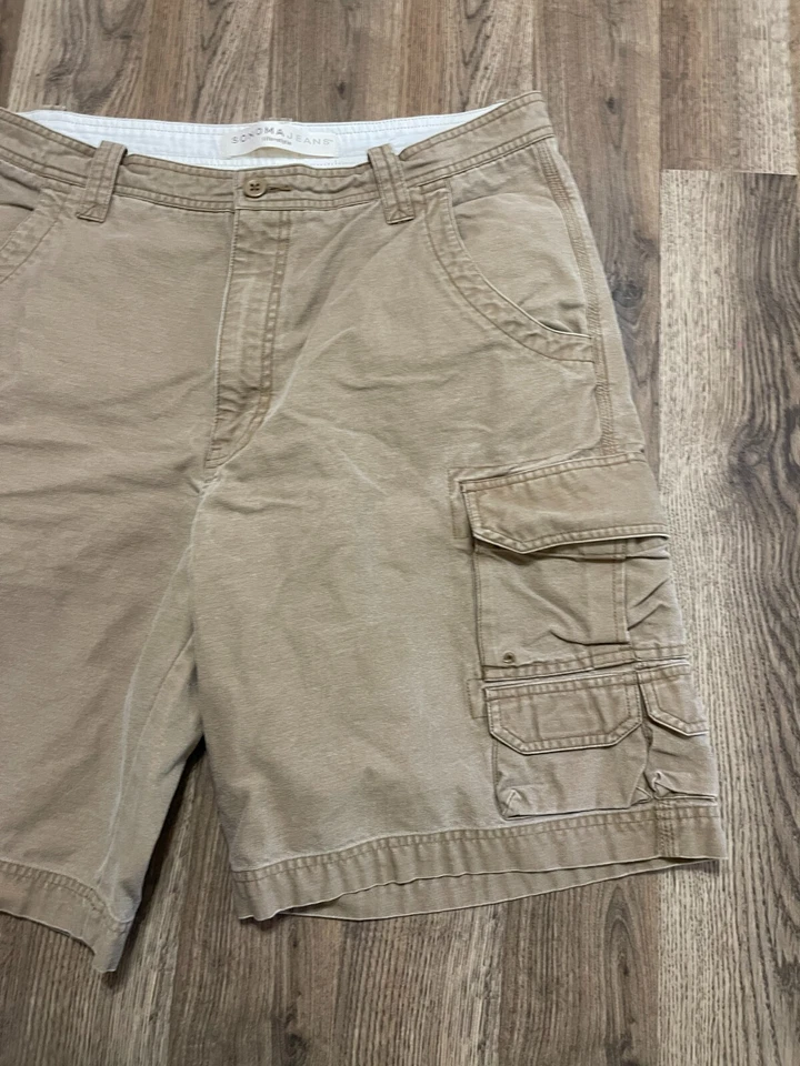 Shorts jeans Sonoma, masculino tamanho 36, marrom, cáqui, shorts cargo, bolsos - Imagem 4 de 4