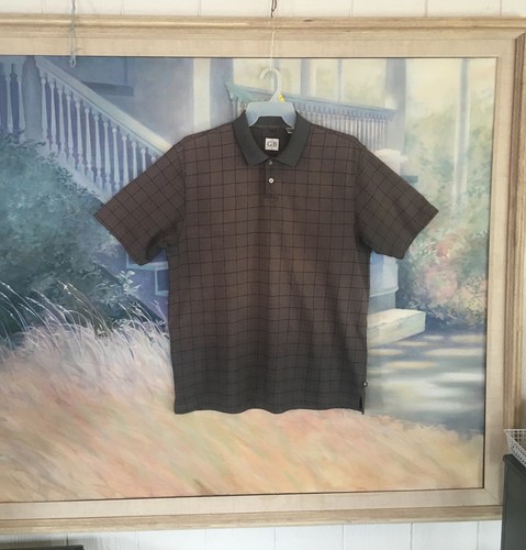 Men's Geoffrey Beene Brown Checkered Short Sleeve Polo Shirt Sz. L - Picture 3 of 12