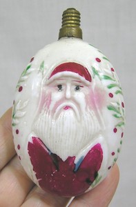 Vtg-Christmas-Figural-Two-Faced-Santa-Milk-Glass-Light-Bulb-Japan-1940s