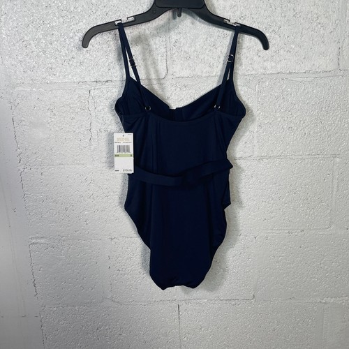 Michael Kors Women's Underwire Logo-Belt One-Piece Swimsuit 8, Navy - Picture 9 of 12