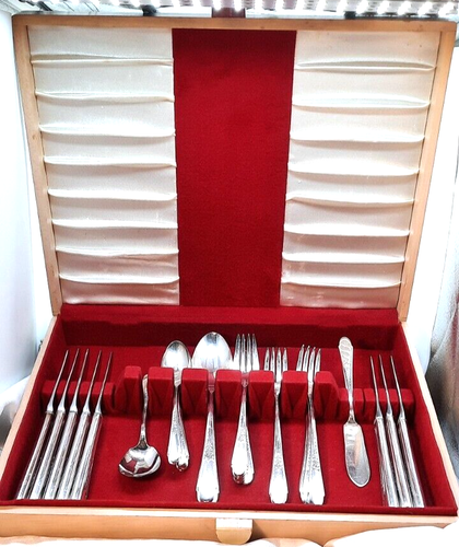Cubiertos vintage WM Rogers and Son Gardinia IS - plateados 1941 con caja de madera - Imagen 7 de 7