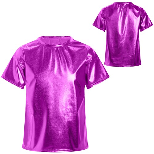 Kids Girls Shiny Metallic Crop Tops Hip Hop Shirts Modern Jazz Dance Costume - Picture 60 of 77