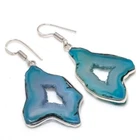 Blue Botswana Druzy 925 Sterling Silver Earrings 2.17" Natural Gemstone l963