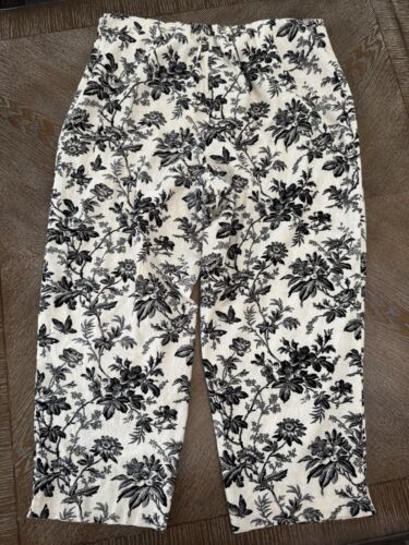 Coldwater Creek Beige/Black Floral Linen Blend Cropped Pants Sz1X Side Zip - Picture 4 of 6