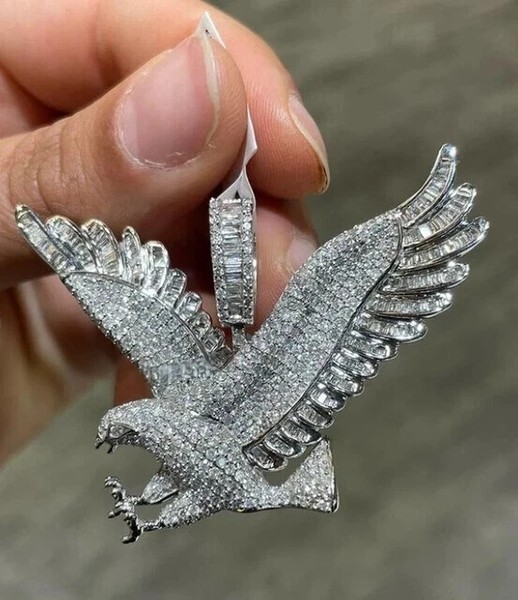 Alternate view of 4ct Round Cut Real Moissanite Eagle Charm Men's Pendant 14k White Gold Plated