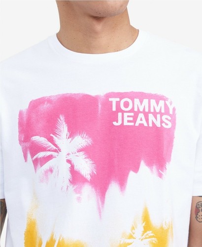 Tommy Hilfiger Men's Jeans White Pink Brushed Palms Print T shirt Size 2XL - Picture 2 of 3